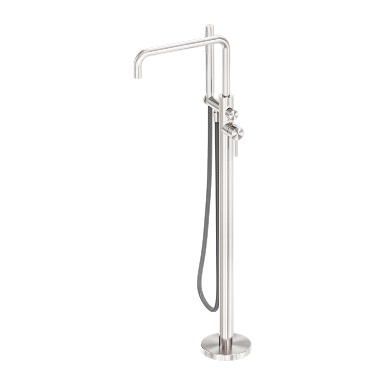 Nero Zen SS316L Freestanding Bath Mixer With Outdoor Shower Hose Brushed Nickel