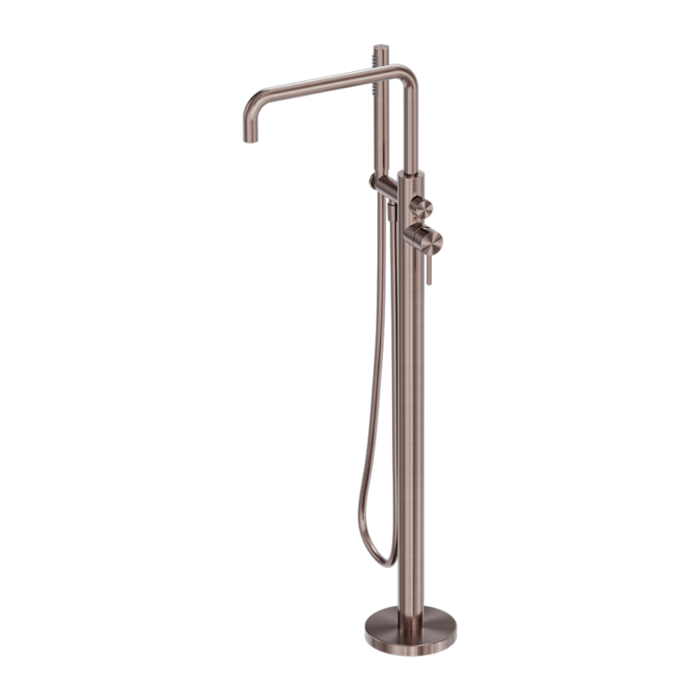 Nero Zen SS316L Freestanding Bath Mixer With Outdoor Shower Hose Brushed Bronze