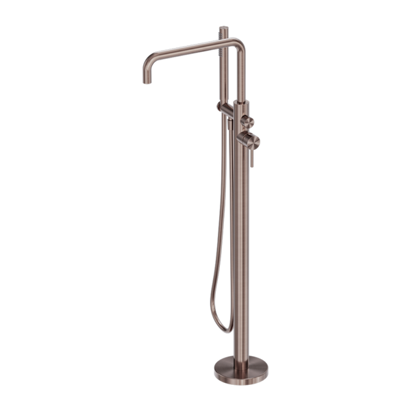 Nero Zen SS316L Freestanding Bath Mixer With Outdoor Shower Hose Brushed Bronze