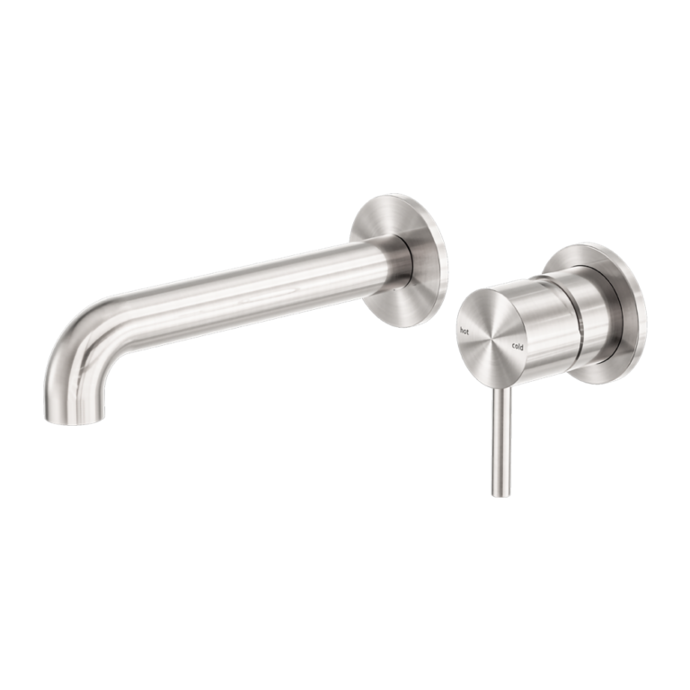 Nero Zen SS316L 185mm Wall Basin/Bath Mixer Separate Back Plate Spout Brushed Nickel