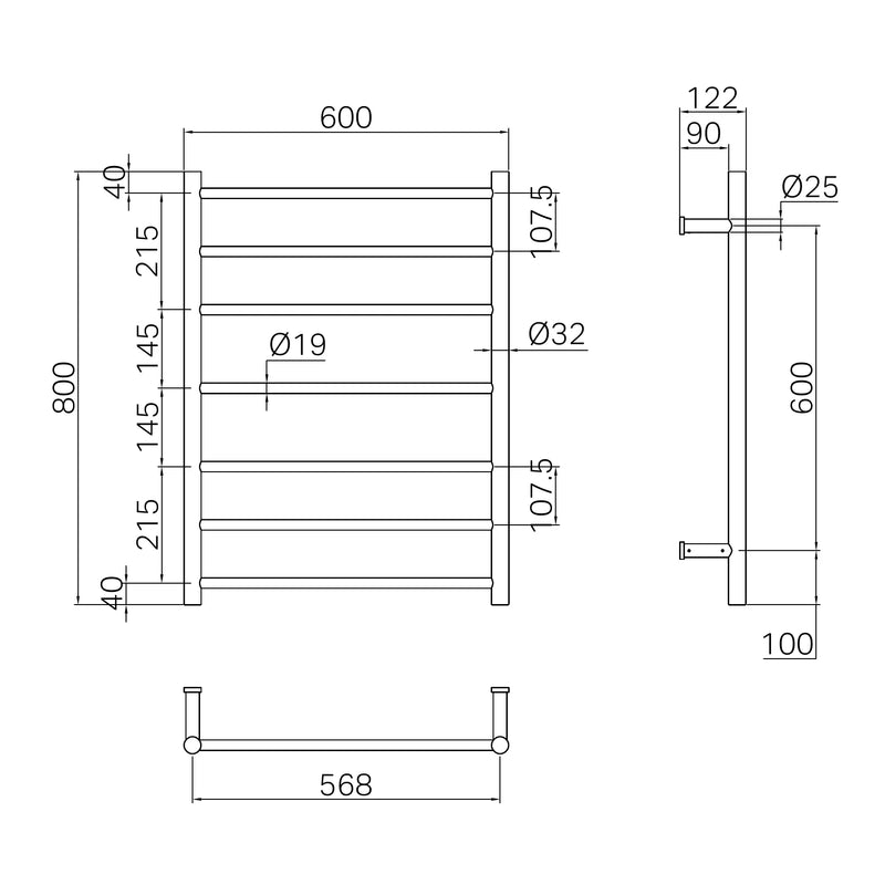 Nero Mecca 7 Bar Heated Towel Ladder Brushed Bronze