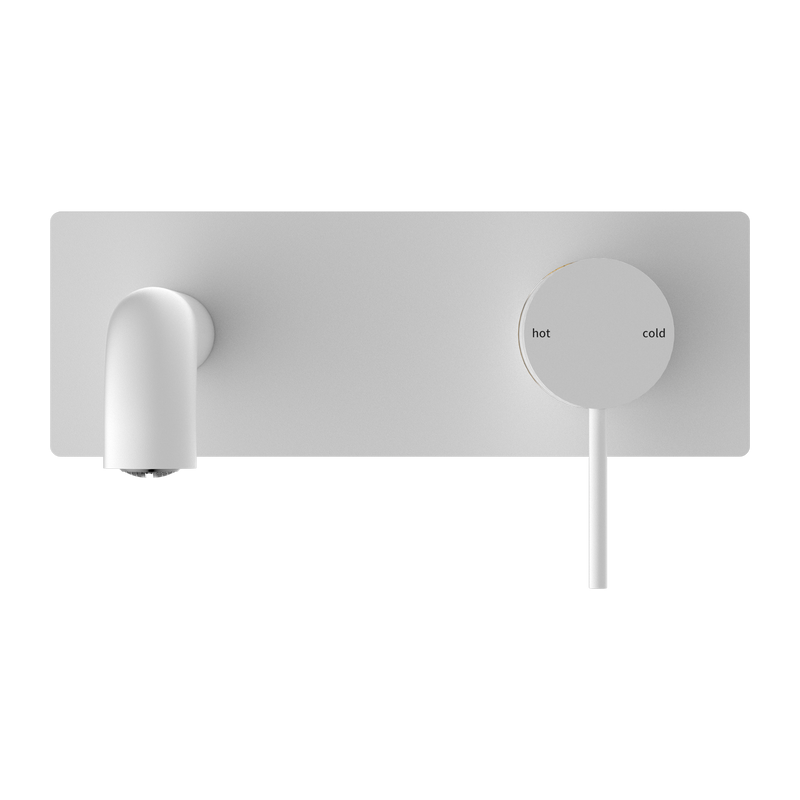 Nero Mecca Wall Basin Mixer with Back Plate 185mm Spout Handle Down Matte White
