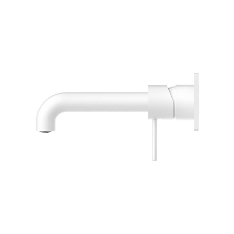 Nero Mecca Wall Basin Mixer with Back Plate 185mm Spout Handle Down Matte White