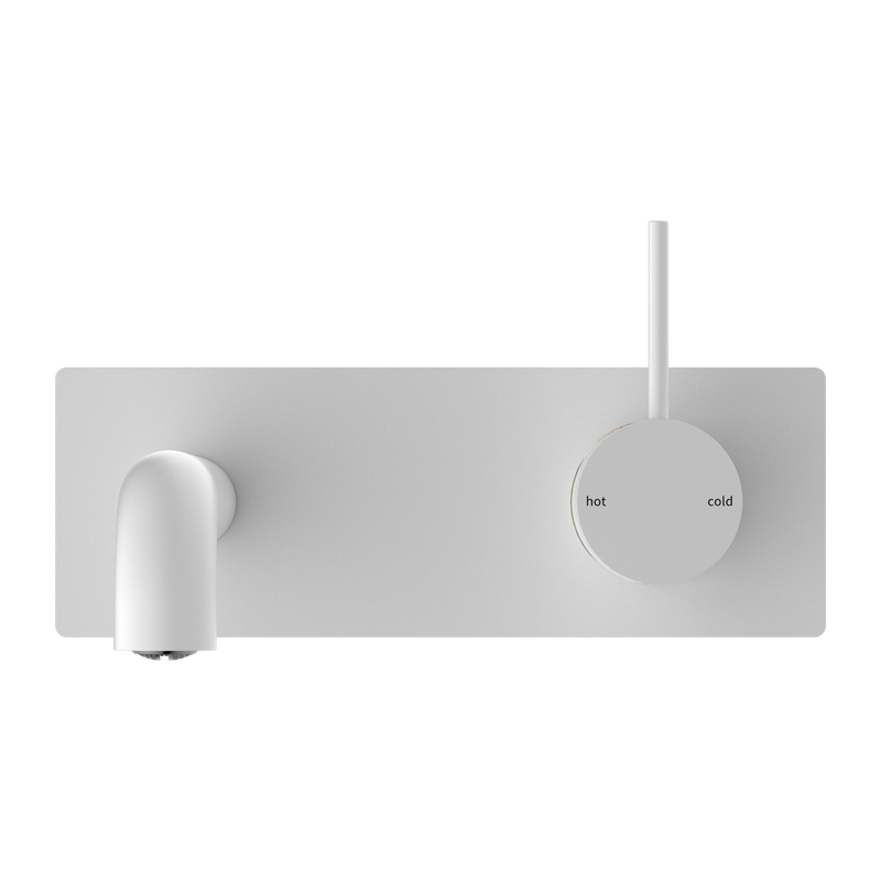 Nero Mecca Wall Basin Mixer with Back Plate 185mm Spout Handle Up Matte White
