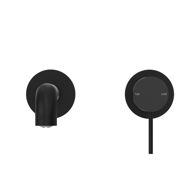 Nero Mecca Wall Basin Mixer Separate Back Plate 185mm Spout Handle Down Matte Black