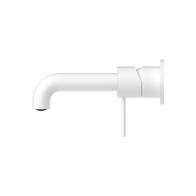 Nero Mecca Wall Basin Mixer Separate Back Plate 185mm Spout Handle Down Matte White