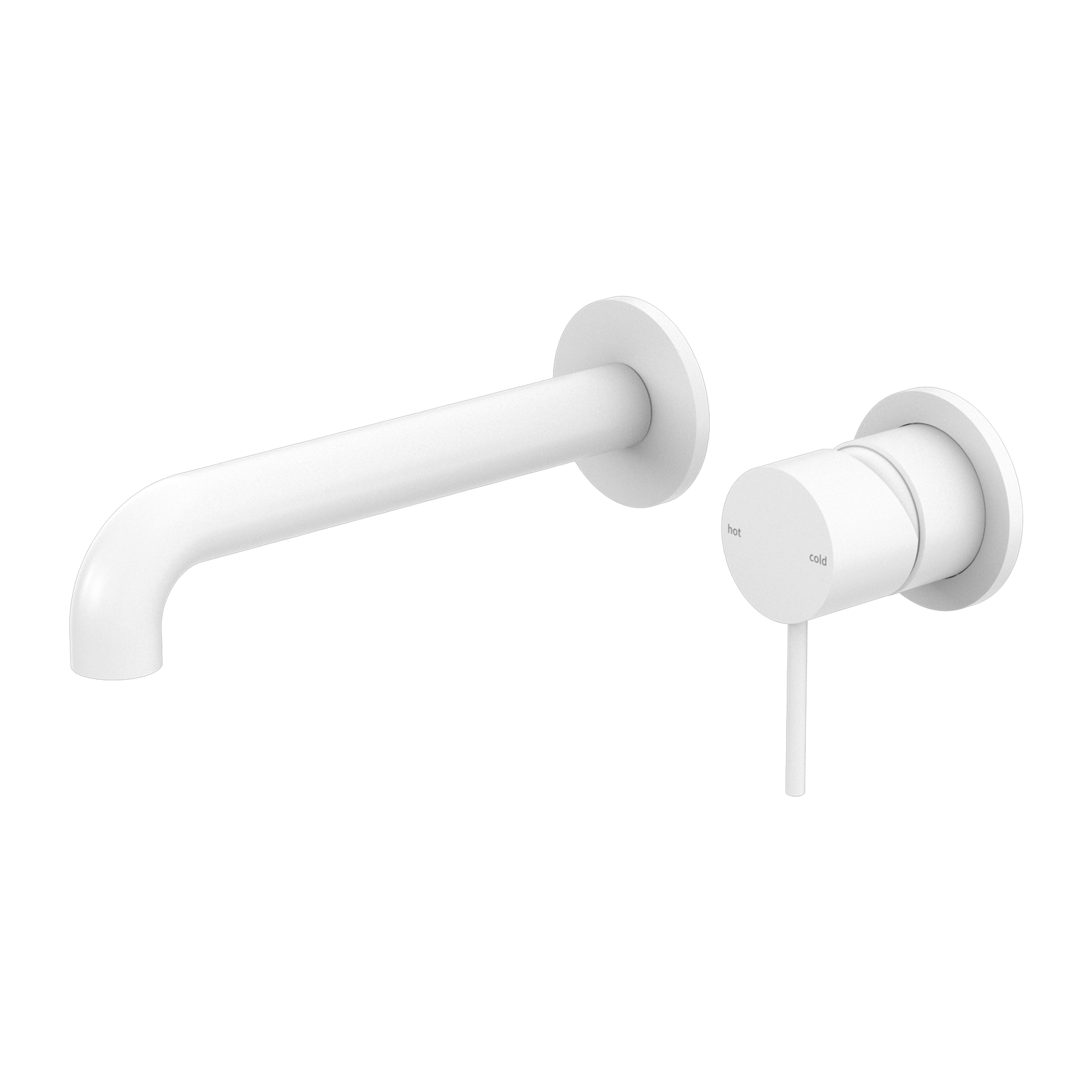 Nero Mecca Wall Basin Mixer Separate Back Plate 185mm Spout Handle Down Matte White