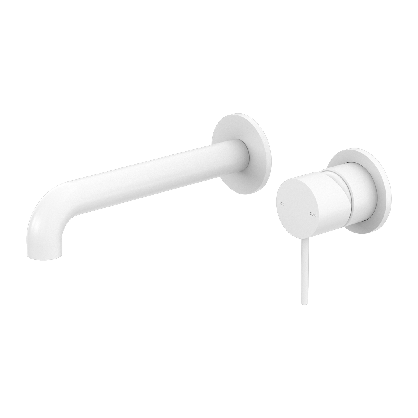 Nero Mecca Wall Basin Mixer Separate Back Plate 185mm Spout Handle Down Matte White