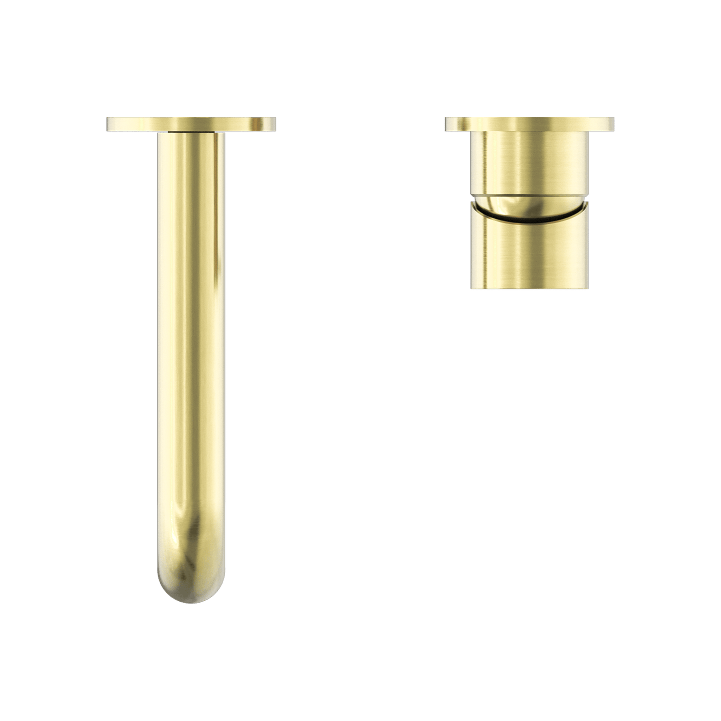 Nero Mecca Wall Basin Mixer Separate Back Plate 185mm Spout Handle Down Brushed Gold