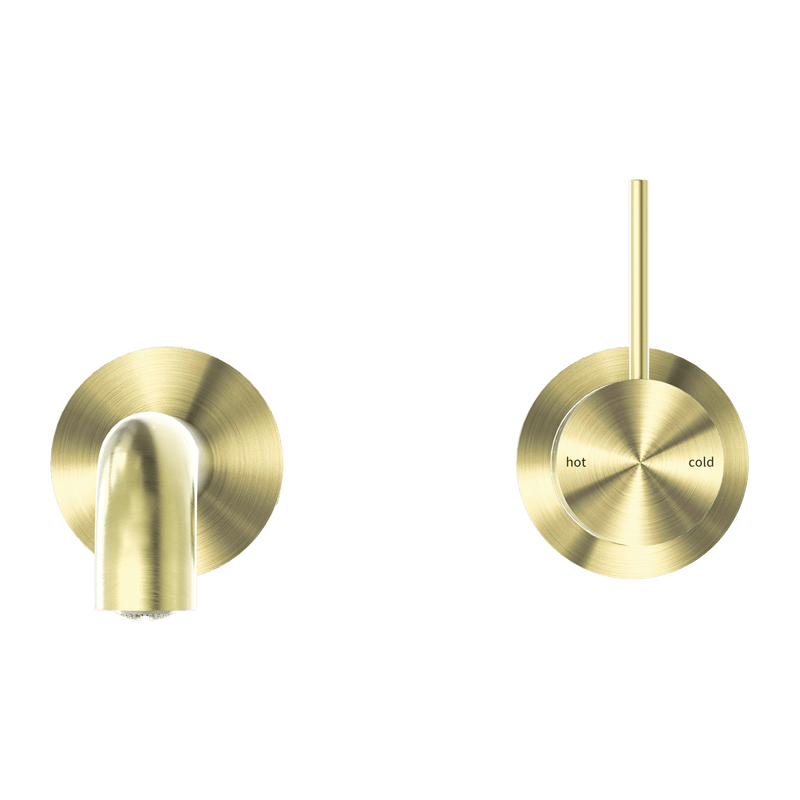 Nero Mecca Wall Basin Mixer Sep Back Plate Handle Up 185mm Spout Brushed Gold