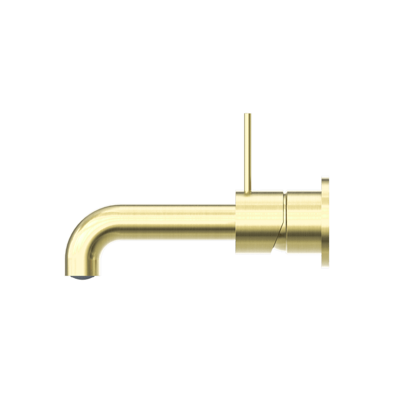 Nero Mecca Wall Basin Mixer Sep Back Plate Handle Up 185mm Spout Brushed Gold
