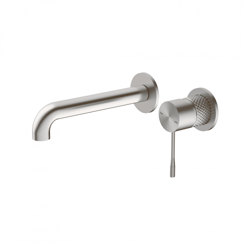 Nero Opal Wall Basin/Bath Mixer Separate Back Plate 185mm Brushed Nickel