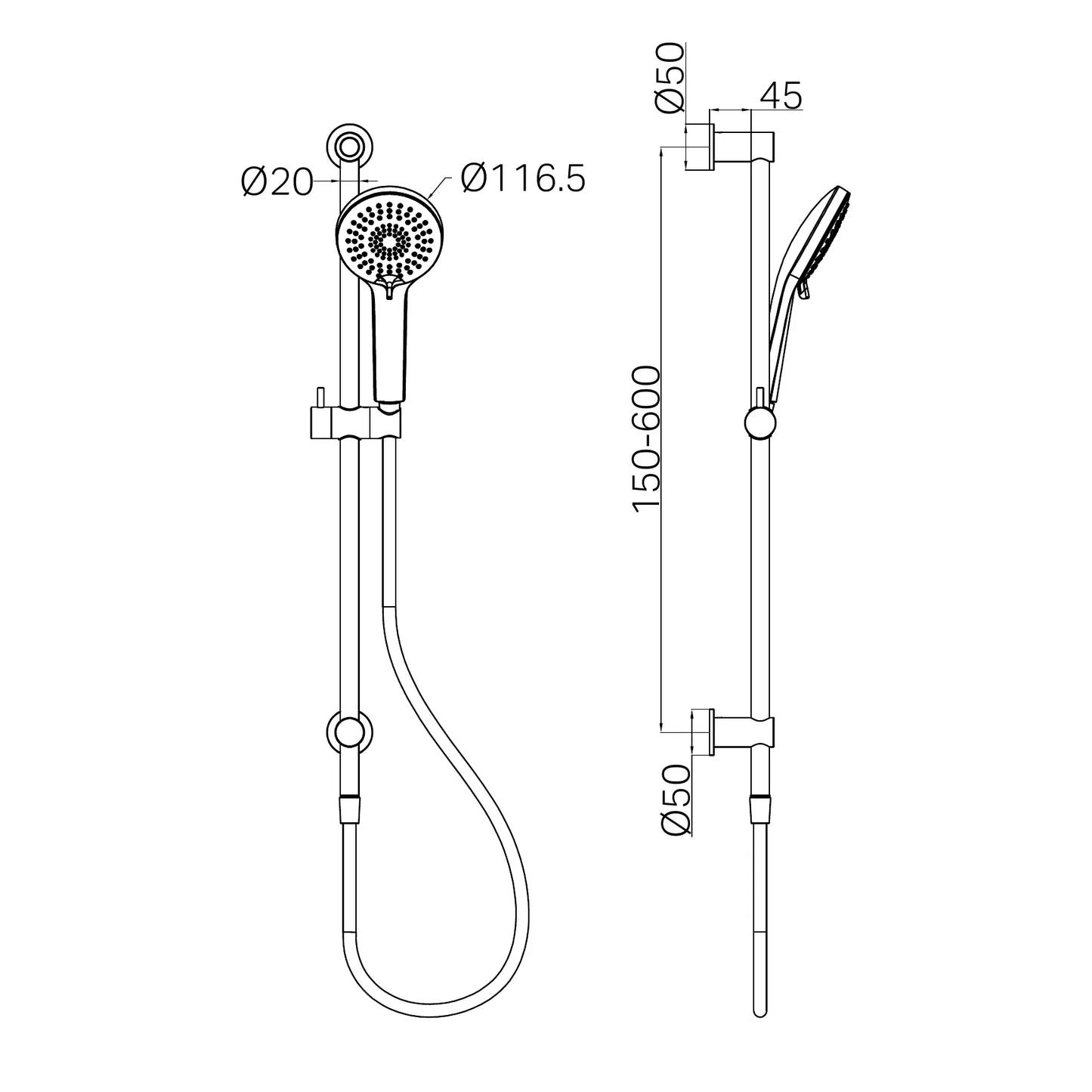 Nero Dolce 3 Function Rail Shower Brushed Nickel