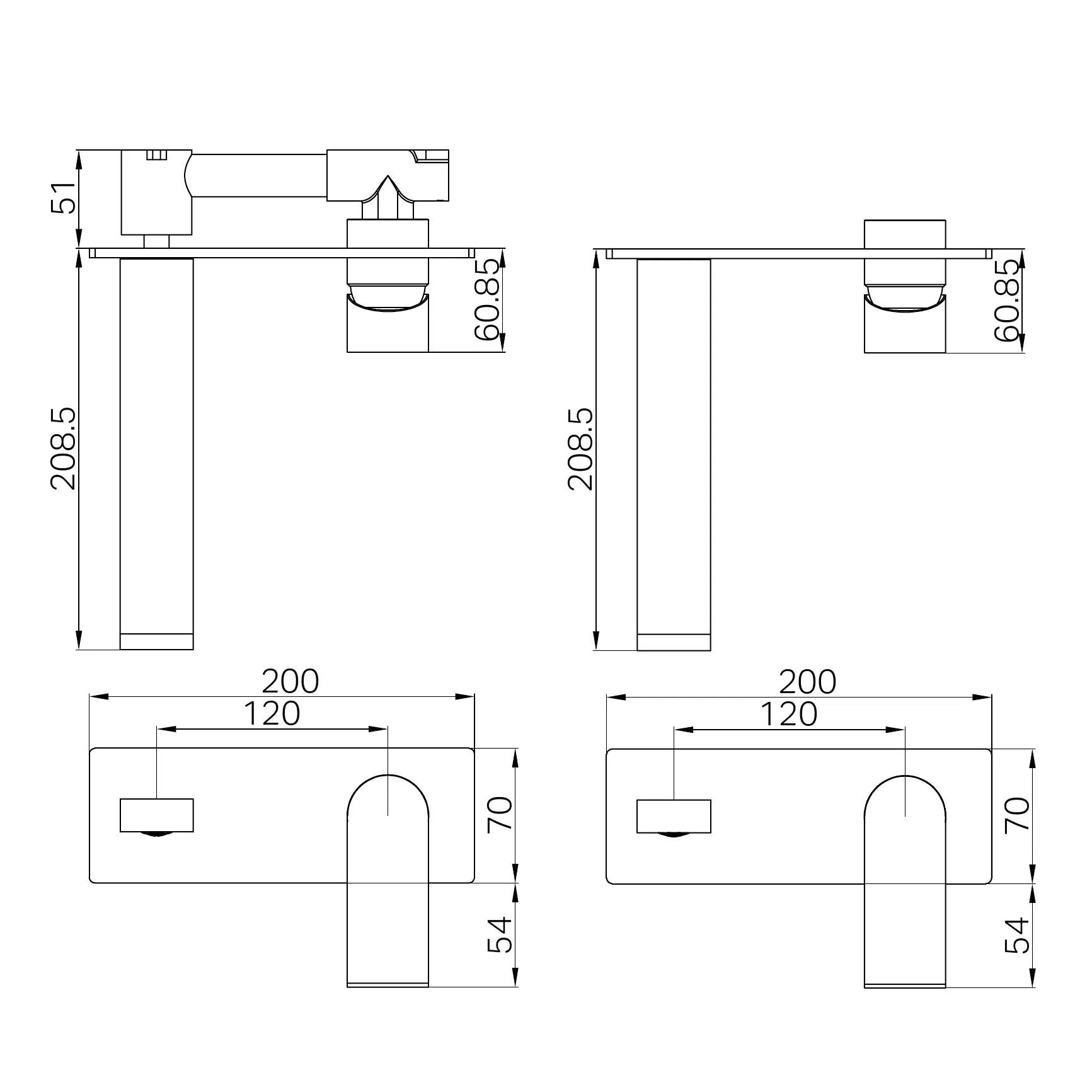 Nero Bianca Wall Basin Mixer Matte Black