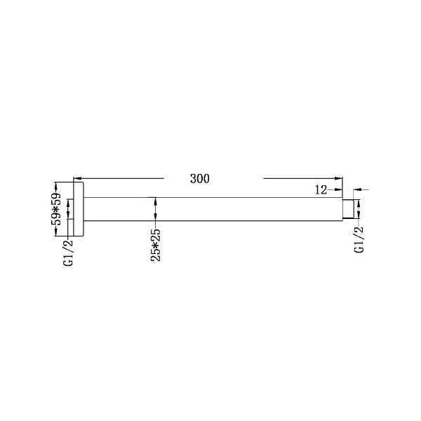 Nero Square Ceiling Arm 300mm Matte Black