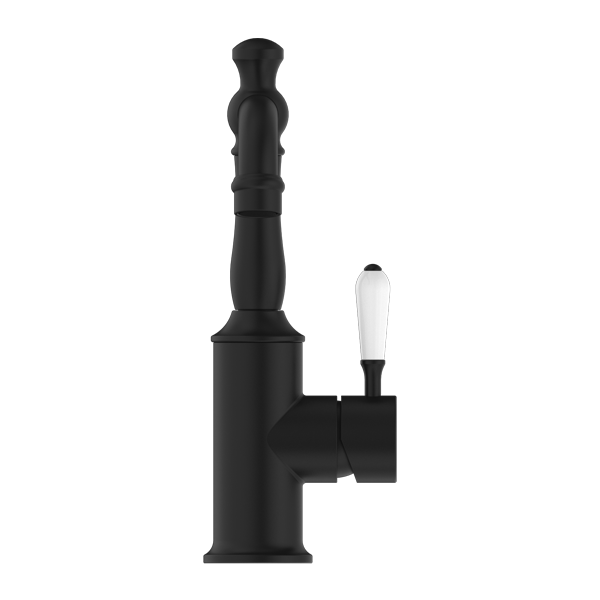 York Basin Mixer With White Porcelain Lever Matte Black