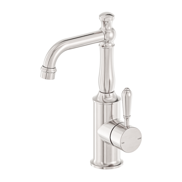 Nero York Basin Mixer With Metal Lever Brushed Nickel