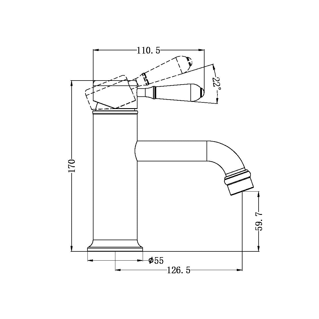 Nero York Straight Basin Mixer With Metal Lever Brushed Nickel