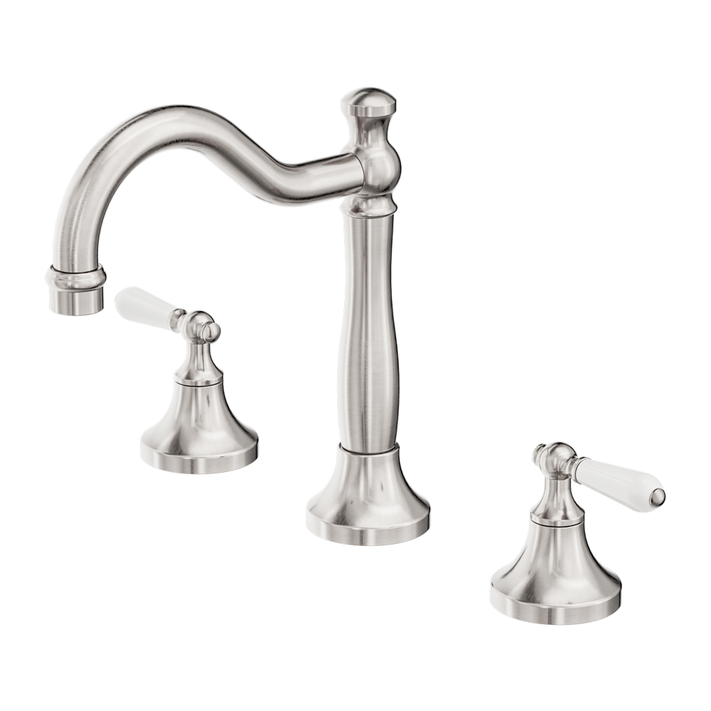 Nero York Basin Set With White Porcelain Lever Brushed Nickel