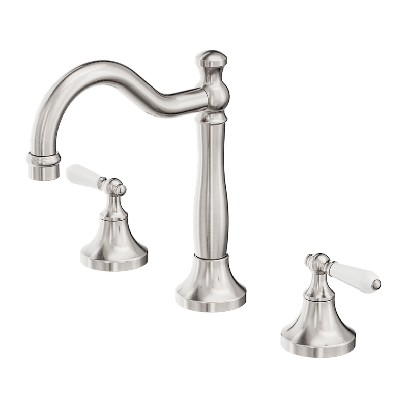 Nero York Basin Set With White Porcelain Lever Brushed Nickel