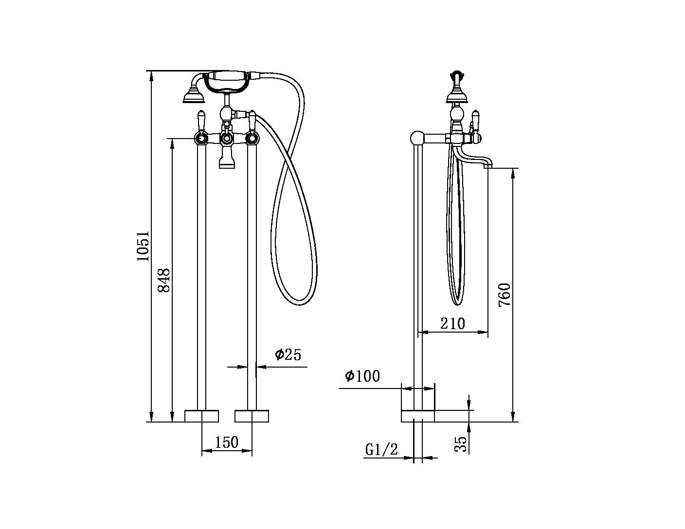 Nero York Freestanding Bath Set With Metal Hand Shower Brushed Nickel