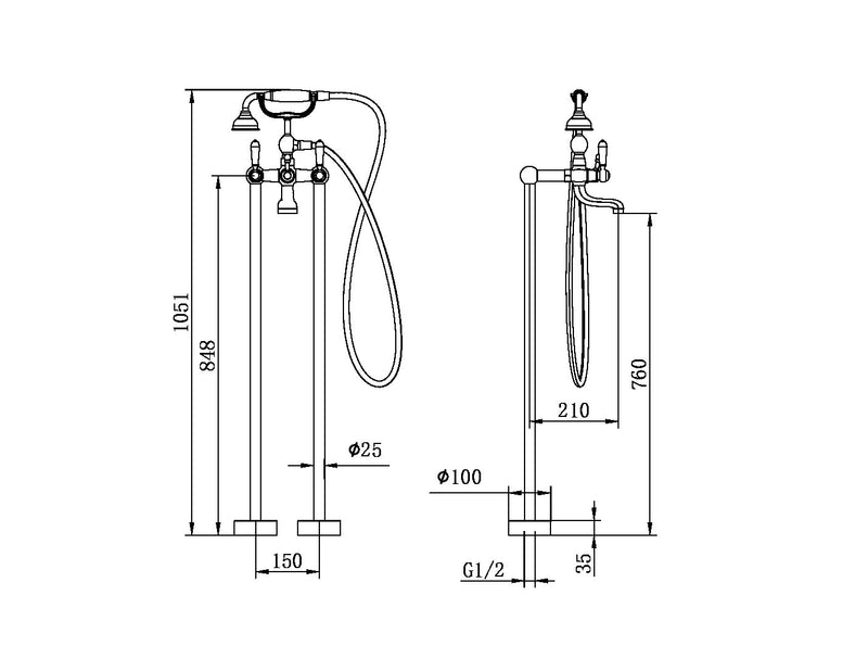 Nero York Freestanding Bath Set With Metal Hand Shower Brushed Nickel