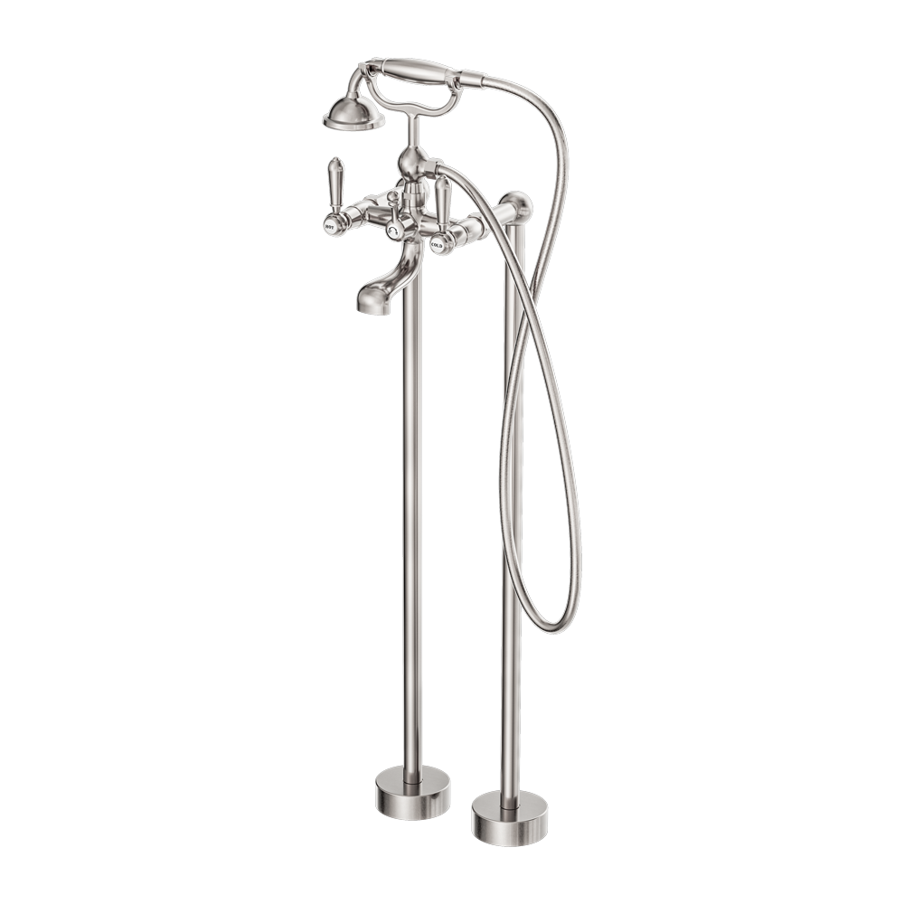Nero York Freestanding Bath Set With Metal Hand Shower Brushed Nickel