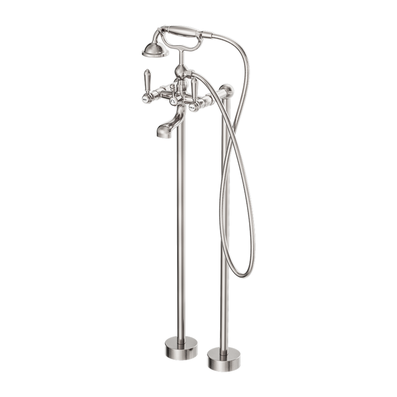 Nero York Freestanding Bath Set With Metal Hand Shower Brushed Nickel