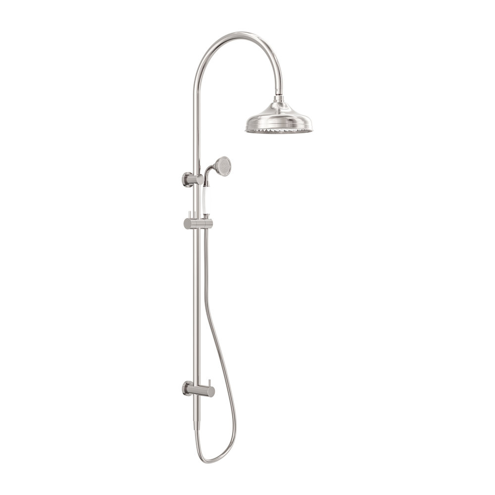 Nero York Federation Twin Shower With White Porcelain Hand Shower Brushed Nickel