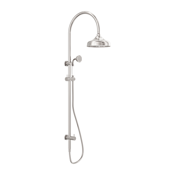 Nero York Federation Twin Shower With White Porcelain Hand Shower Brushed Nickel