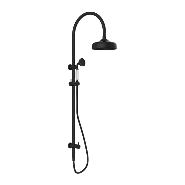 York Federation Twin Shower With White Porcelain Hand Shower Matte Black