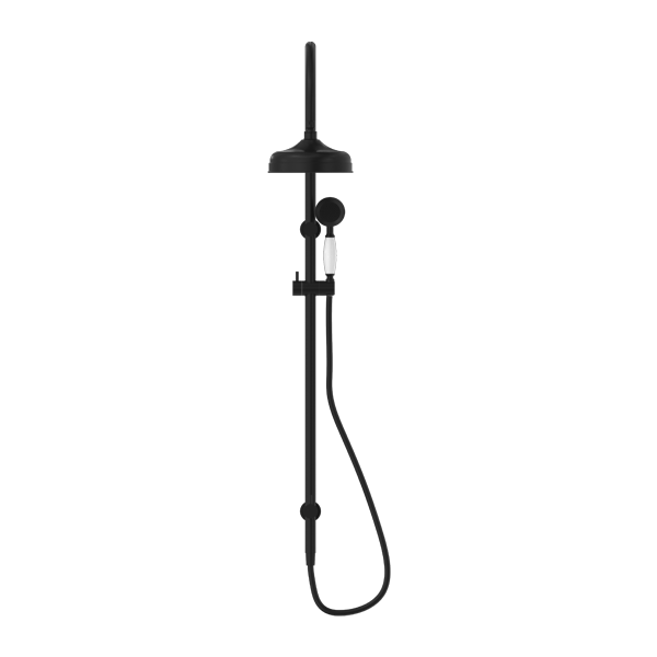 York Federation Twin Shower With White Porcelain Hand Shower Matte Black