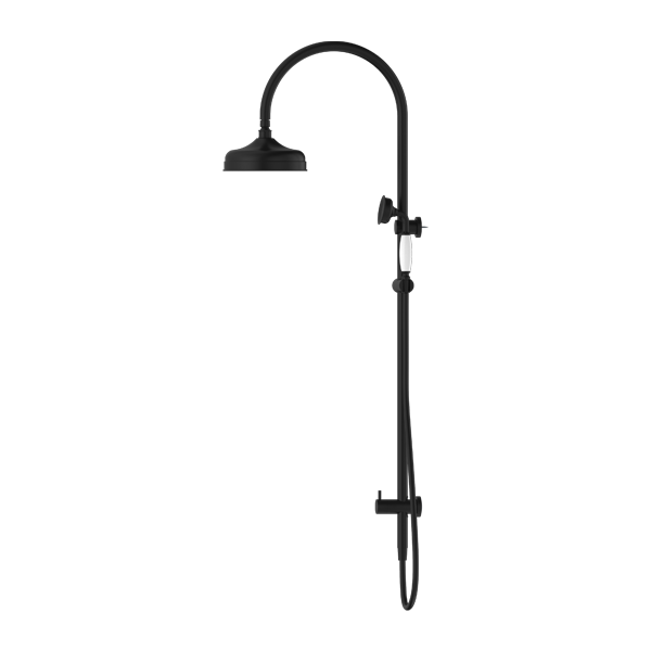 York Federation Twin Shower With White Porcelain Hand Shower Matte Black
