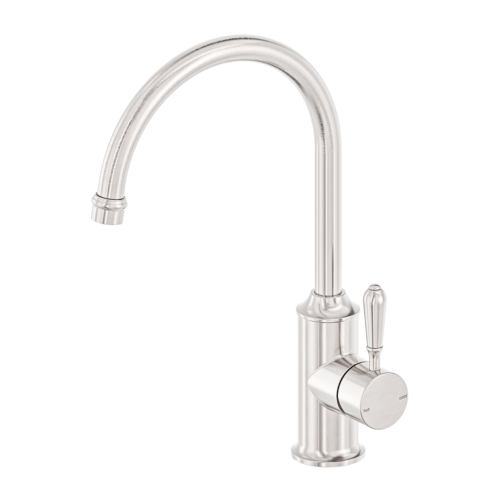 Nero York Kitchen Mixer Gooseneck Spout With Metal Lever Brushed Nickel