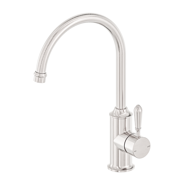Nero York Kitchen Mixer Gooseneck Spout With Metal Lever Brushed Nickel