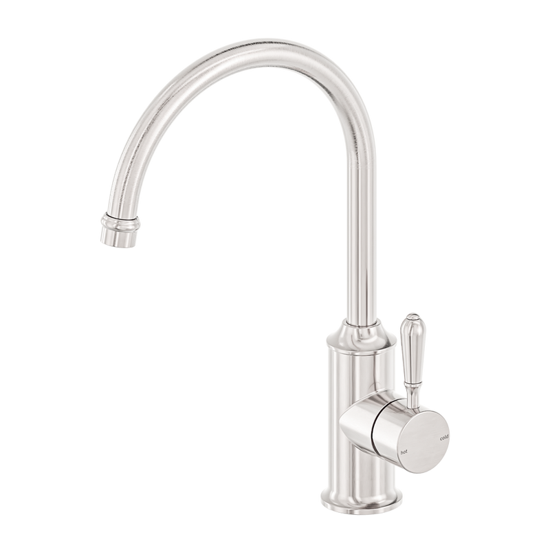 Nero York Kitchen Mixer Gooseneck Spout With Metal Lever Brushed Nickel