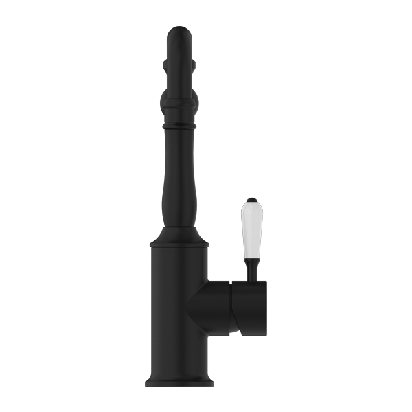 Nero York Kitchen Mixer Hook Spout With White Porcelain Lever Matte Black