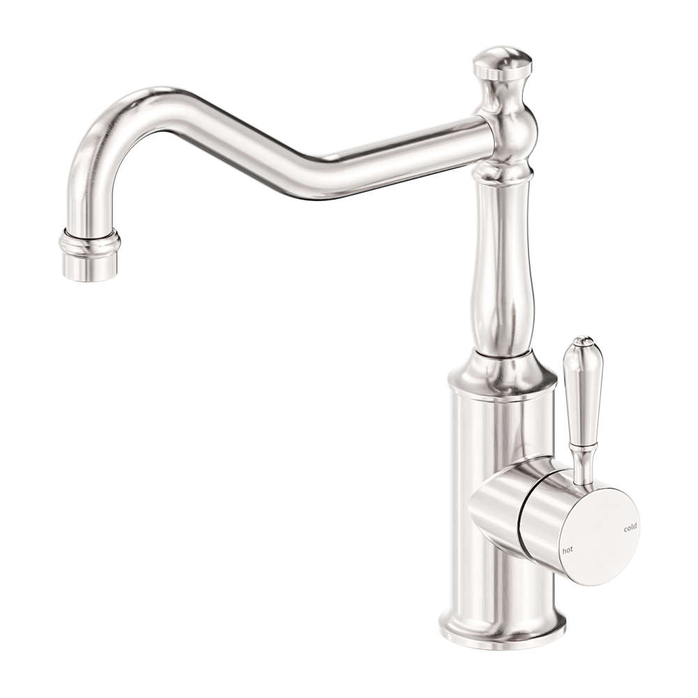 Nero York Kitchen Mixer Hook Spout With Metal Lever Brushed Nickel