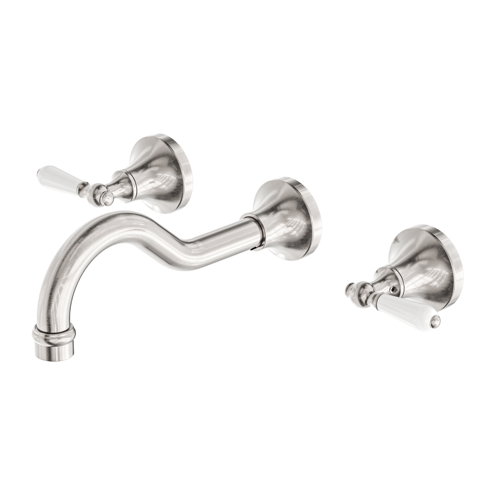 Nero York Wall Basin Set With White Porcelain Lever Brushed Nickel