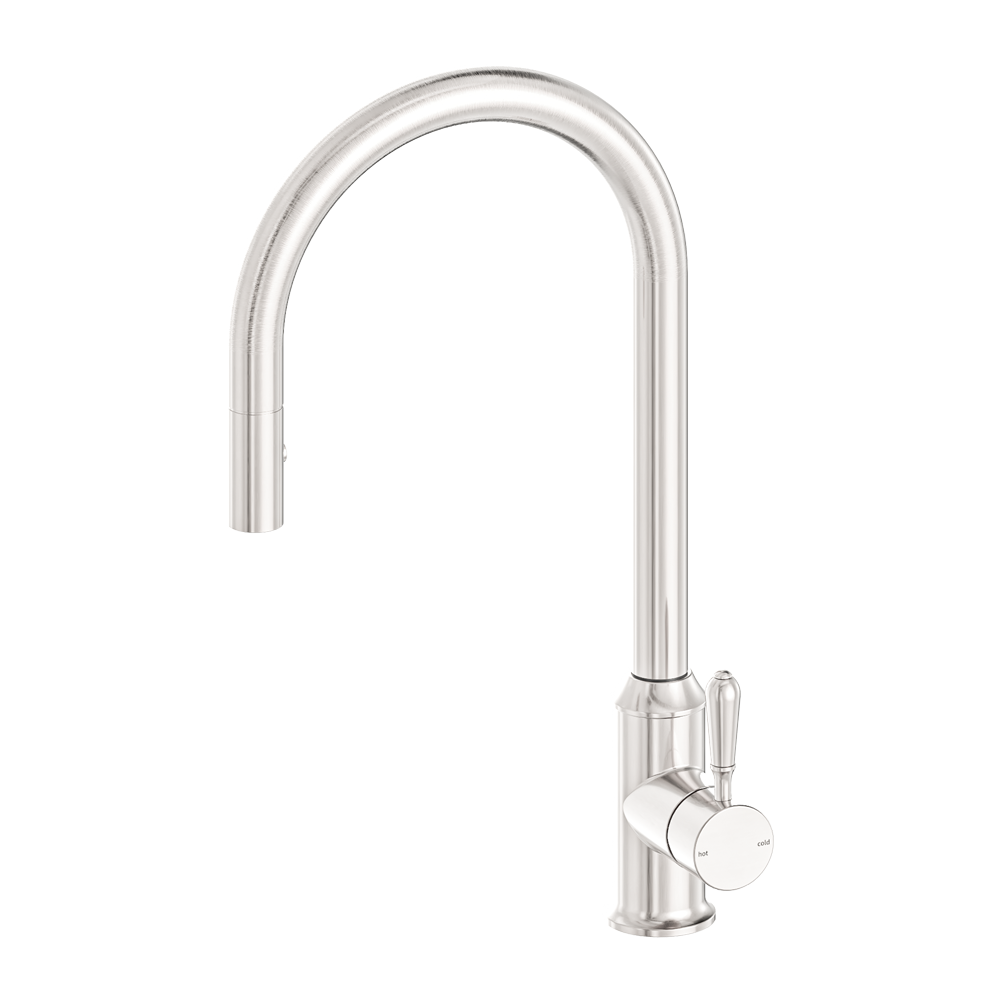 Nero York Pull Out Sink Mixer With Vegie Spray Function With Metal Lever Brushed Nickel