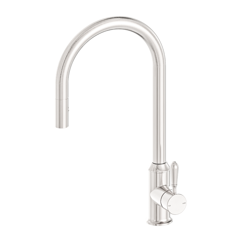 Nero York Pull Out Sink Mixer With Vegie Spray Function With Metal Lever Brushed Nickel