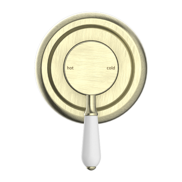 York Federation Shower Mixer With White Porcelain Lever Aged Brass