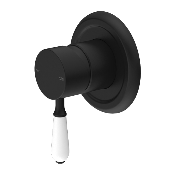 York Federation Shower Mixer With White Porcelain Lever Matte Black