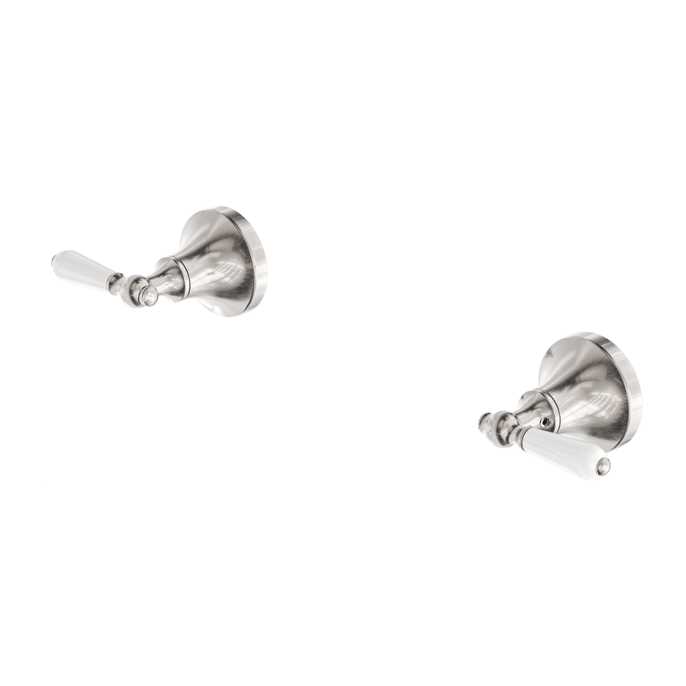 Nero York Wall Top Assemblies With White Porcelain Lever Brushed Nickel