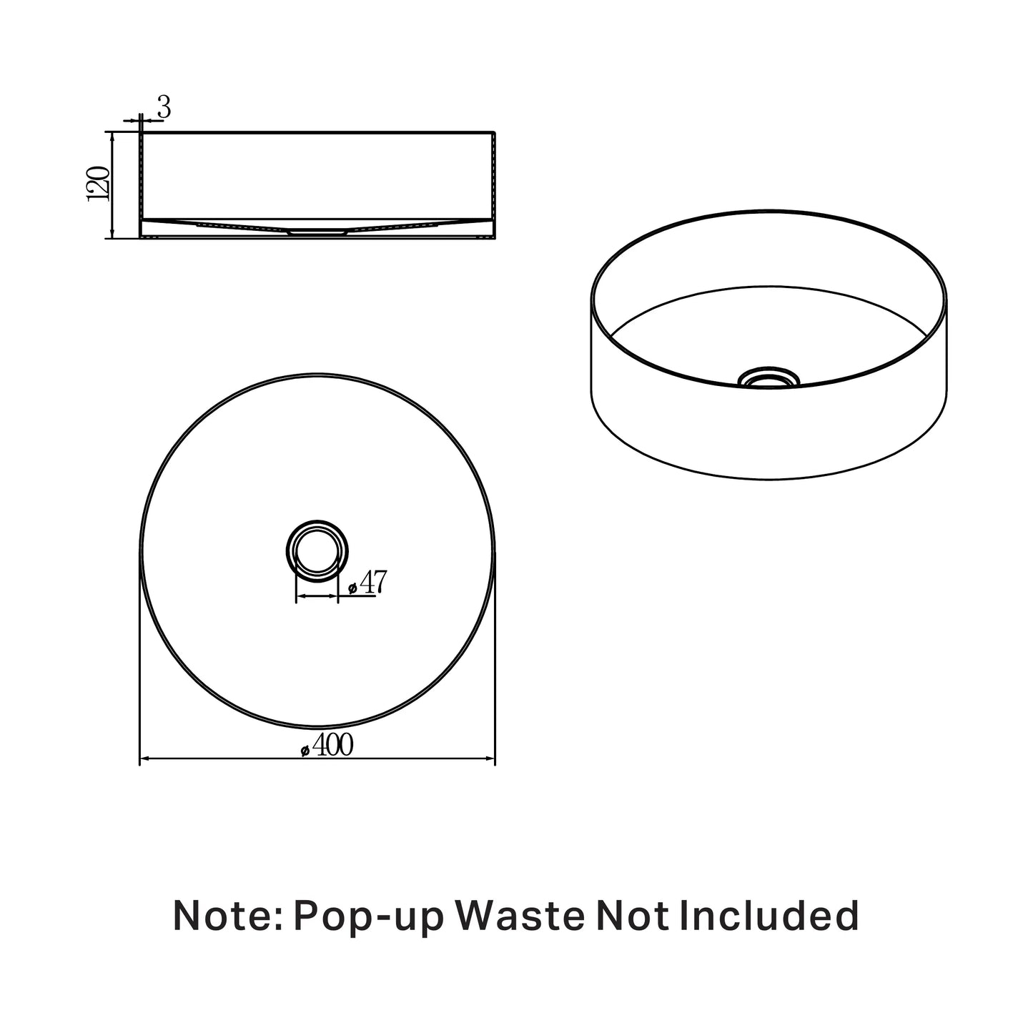 Nero Opal Brushed Gold Stainless Steel Basin 400mm