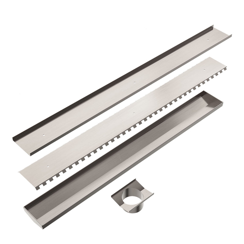 Nero TILE INSERT V CHANNEL FLOOR GRATE 89MM OUTLET Brushed Nickel