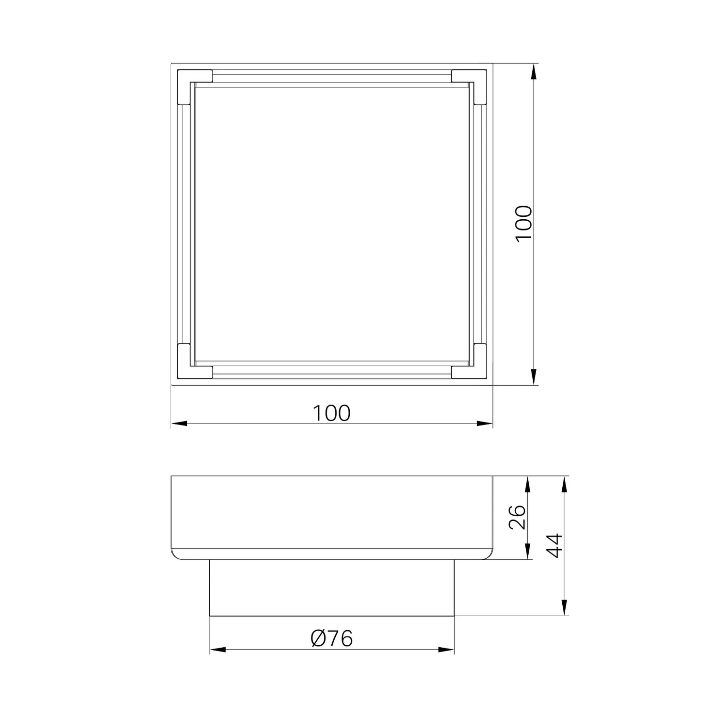 Nero 100mm Square Tile Insert Floor Waste 80mm Outlet Gun Metal