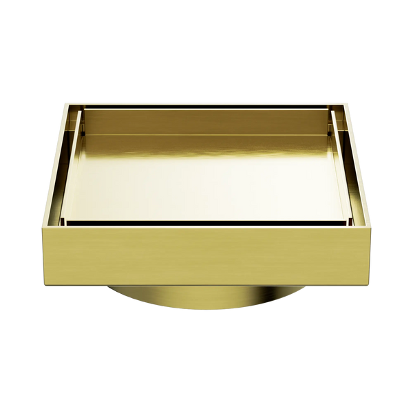 Nero 100mm Square Tile Insert Floor Waste 80mm Outlet Brushed Gold