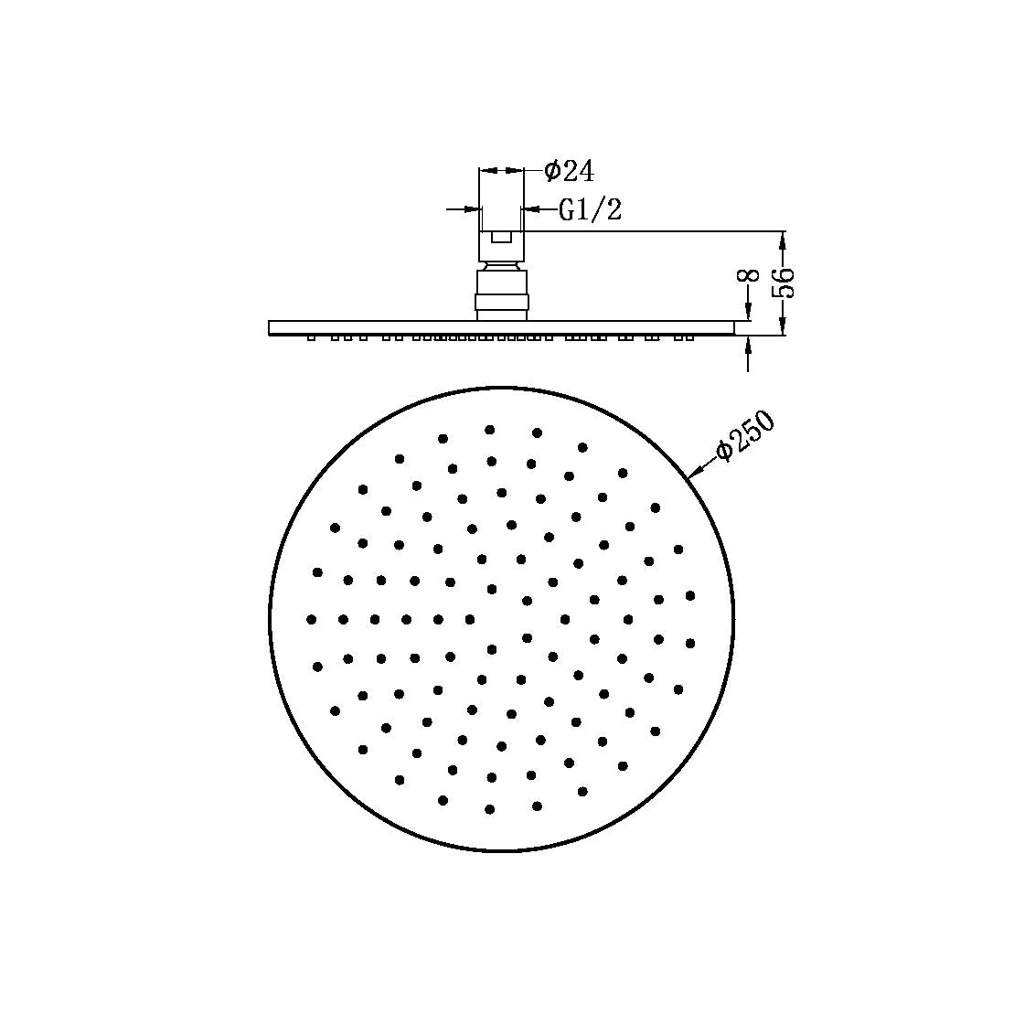 Nero Round Shower Head 250mm Brushed Gold