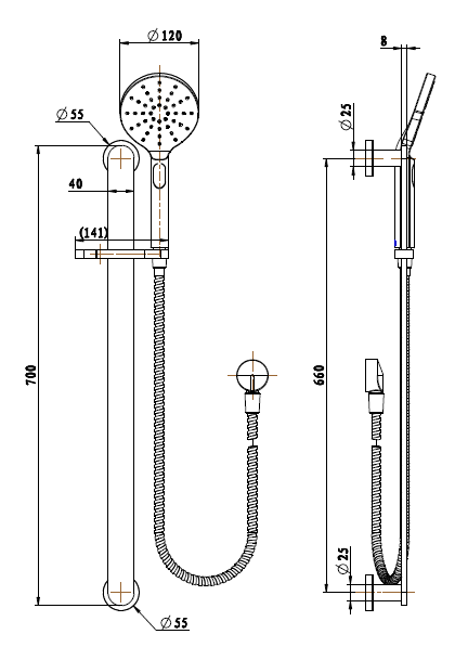 Modern National Nova Shower on Rail Brushed Nickel